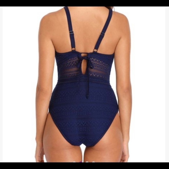 Navy Mesh-Side V-Neck One-Piece - Women’s Swim Suit - Picture 4 of 5
